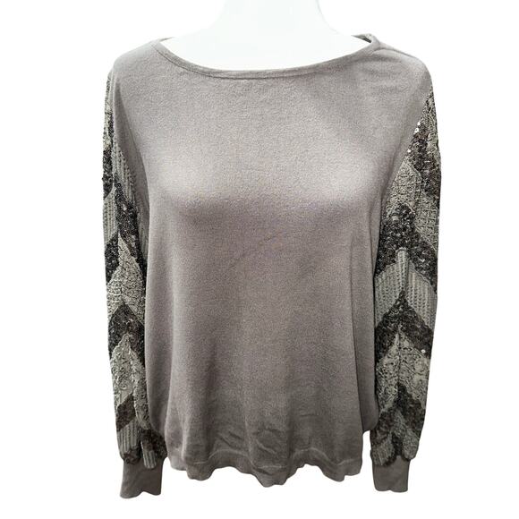Adriana Papel Sweater Sequin Sleeves Lightweight Taupe/Gray
XL event party - Picture 1 of 9